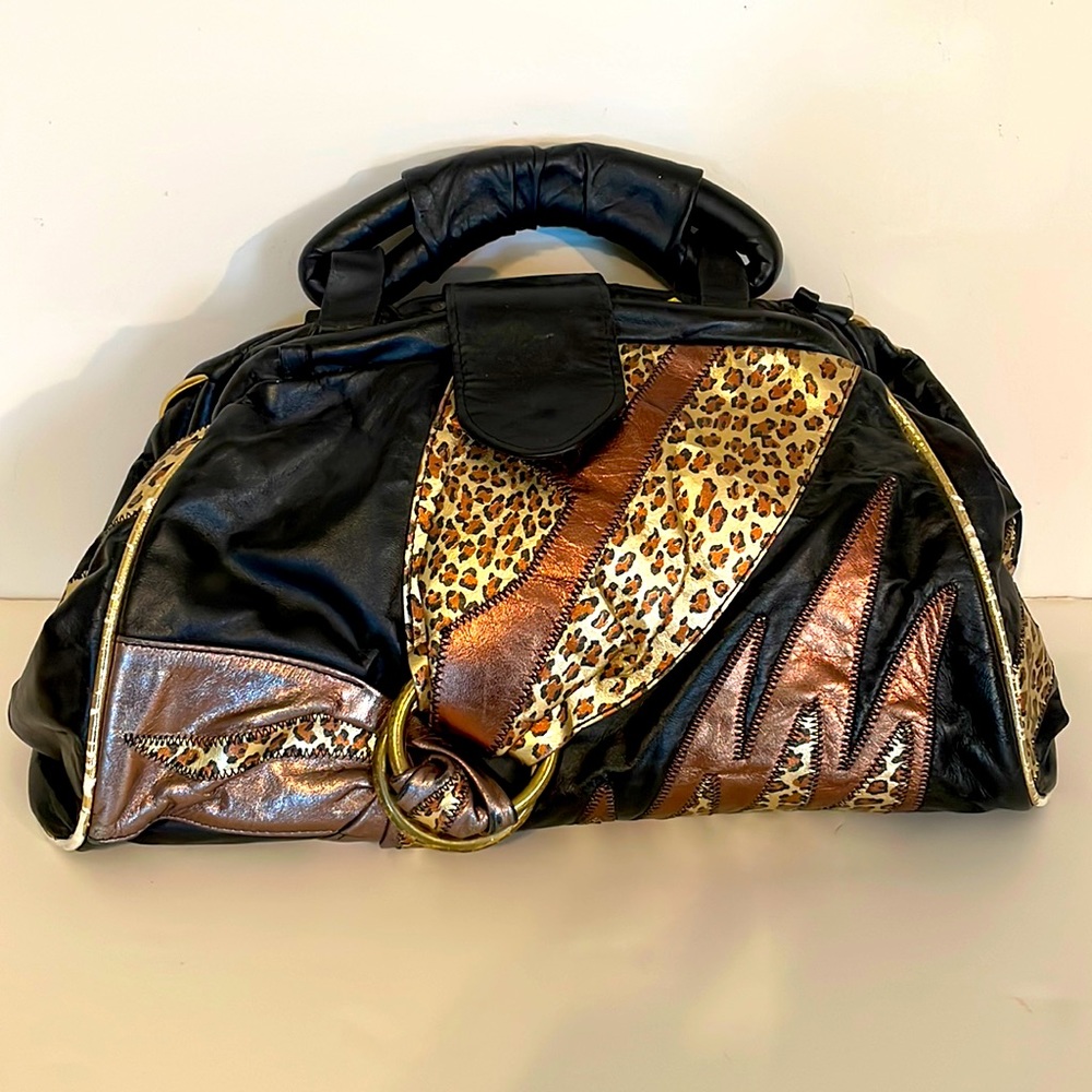 Vintage leather satchel/crossbody leopard bag
